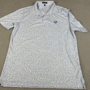 PETER MILLAR Crown Crafted Polo Shirt Mens Large Blue Palm Leaf Golf Performance